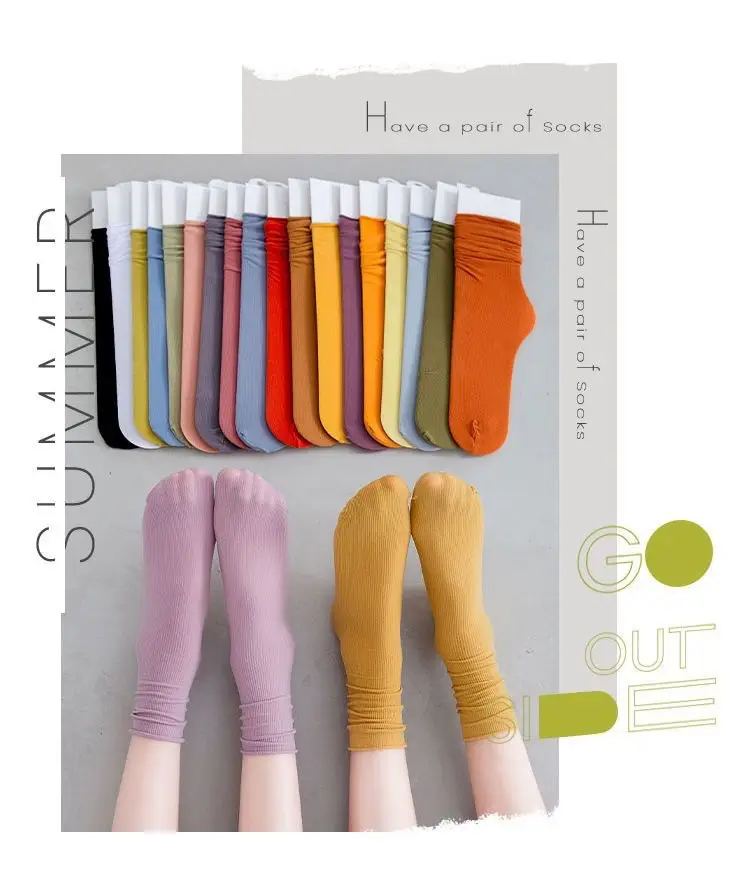 Spring and Autumn Japanese velvet pile socks Korean style mid-calf ins long women's socks women's solid color trendy ice socks — feature 9