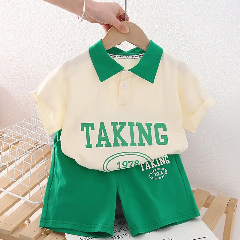 Summer Boys Lapel T-Shirt & Shorts Set Cream Green 2026 — feature 1