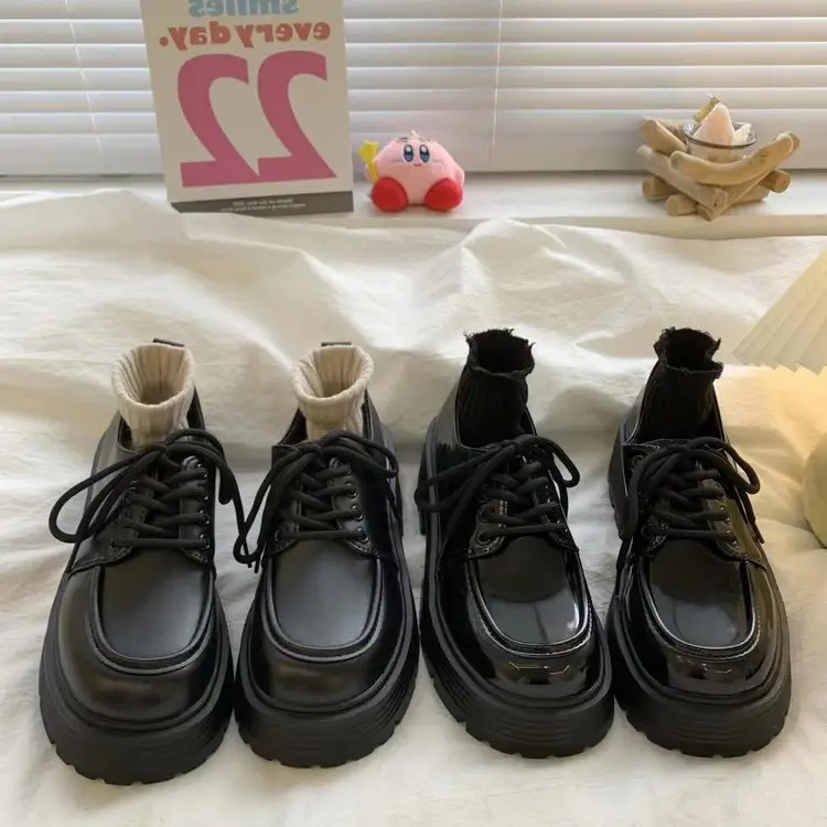 Soft Leather Thick-Soled Loafers for Women 2024 New Platform Lace-Up Jk Preppy British Style Small Leather Shoes for Women — feature 11