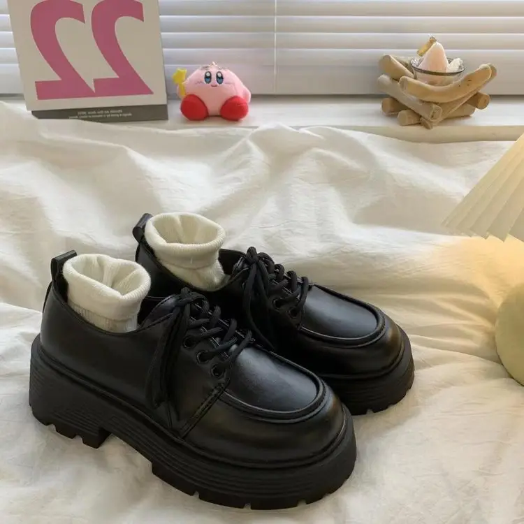 Soft Leather Thick-Soled Loafers for Women 2024 New Platform Lace-Up Jk Preppy British Style Small Leather Shoes for Women — feature 13