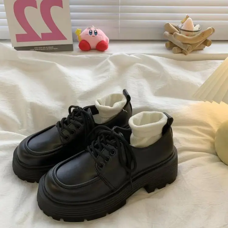 Soft Leather Thick-Soled Loafers for Women 2024 New Platform Lace-Up Jk Preppy British Style Small Leather Shoes for Women — feature 14