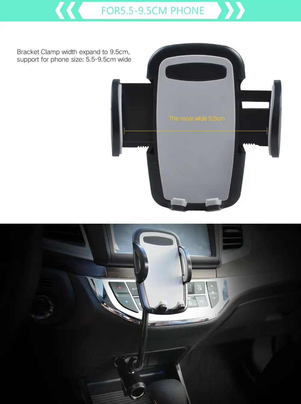 Dual USB Car Phone Holder 360 Rotating Universal Charging — feature 34