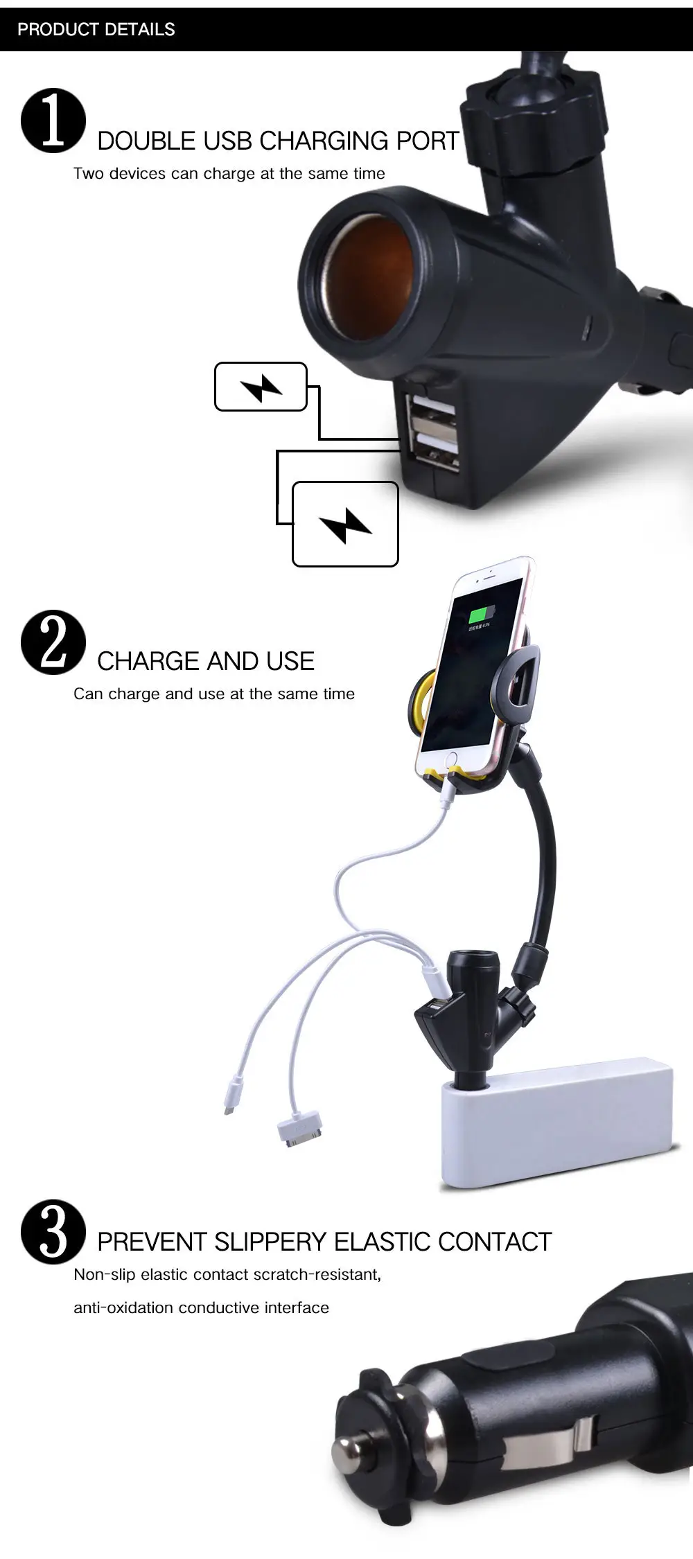 Dual USB Car Phone Holder 360 Rotating Universal Charging — feature 40