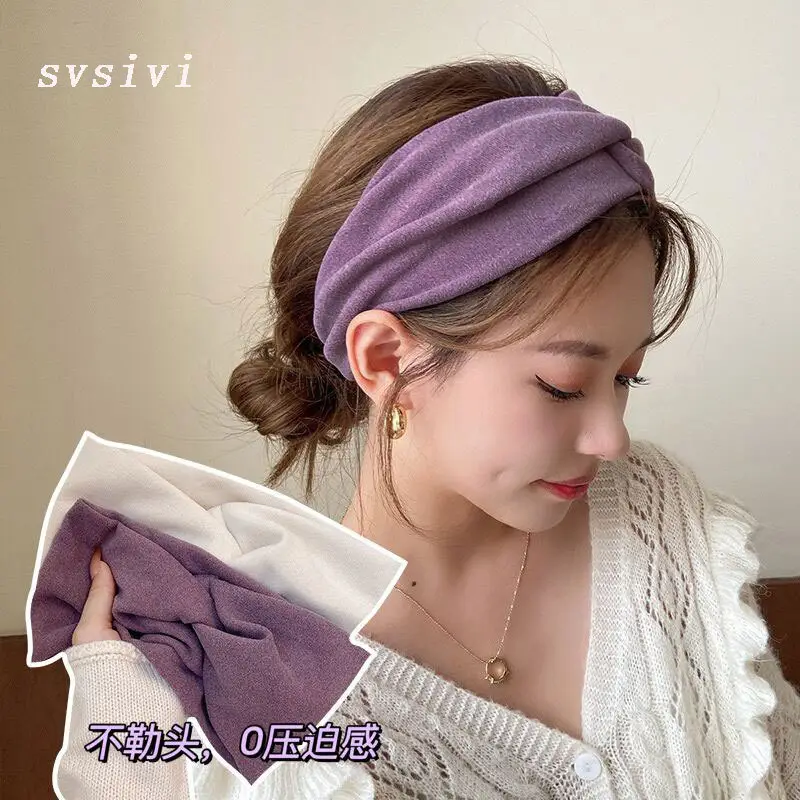 Women's Grey Wool Hair Band Wide Side Autumn Winter - Image 9