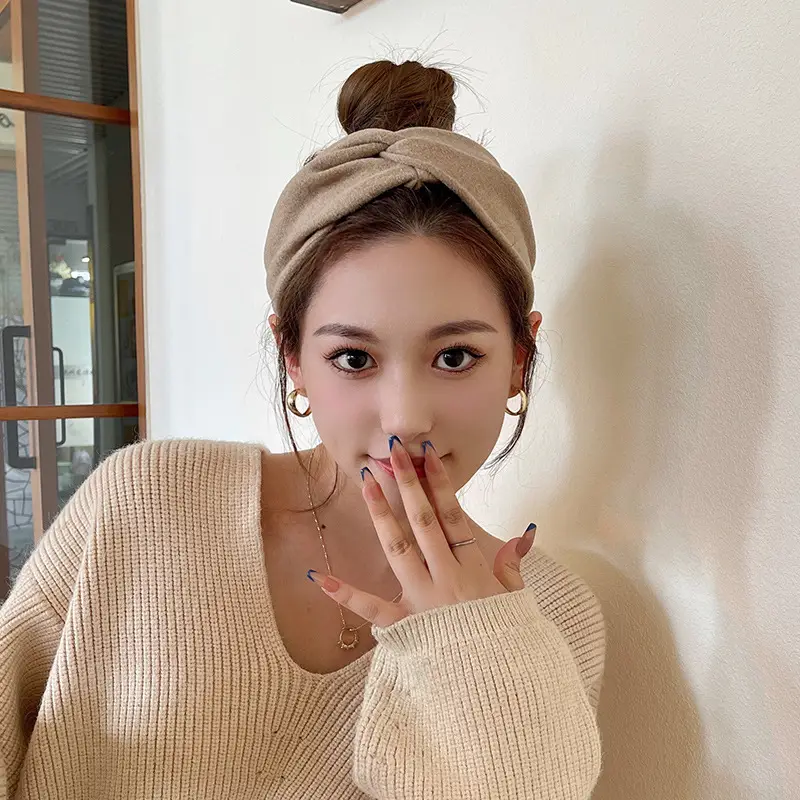 Women's Grey Wool Hair Band Wide Side Autumn Winter - Image 11