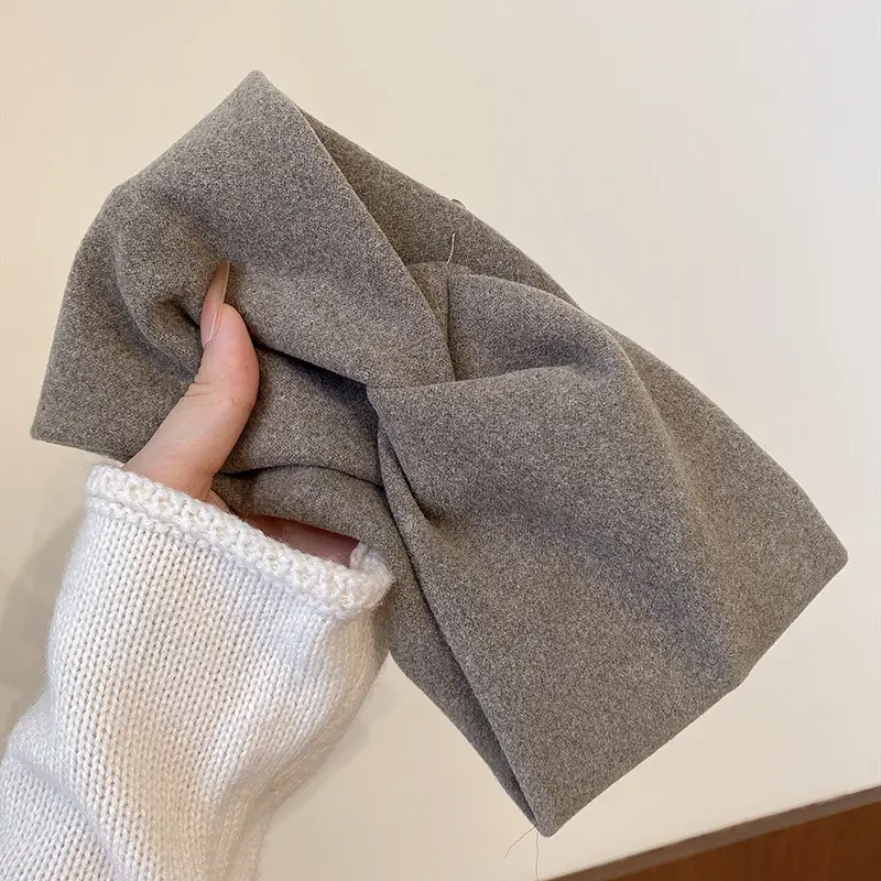 Women's Grey Wool Hair Band Wide Side Autumn Winter - Image 4