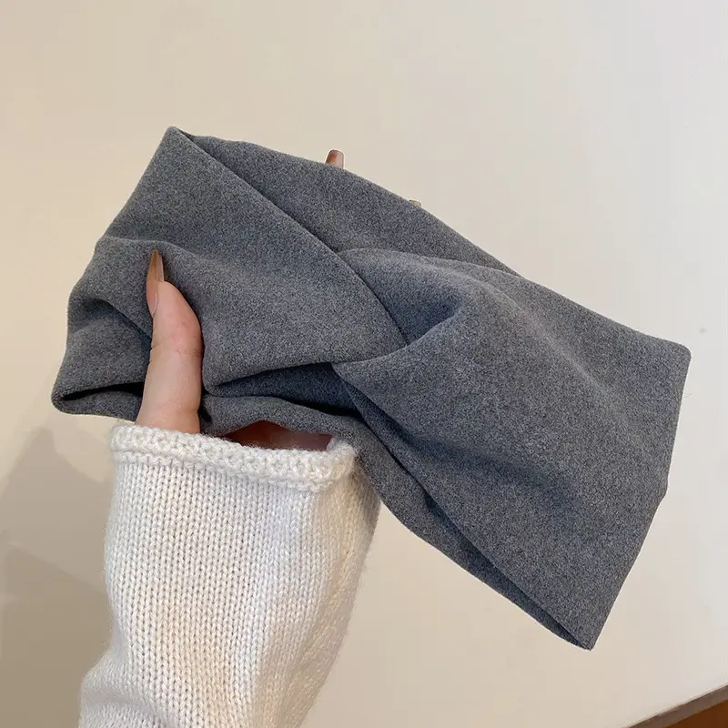 Women's Grey Wool Hair Band Wide Side Autumn Winter - Image 7
