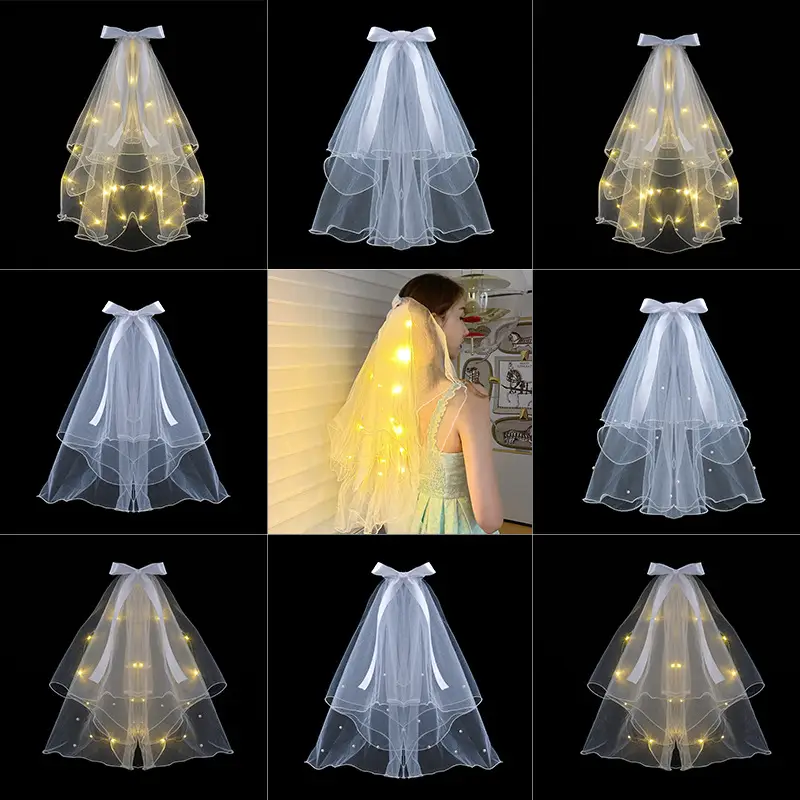 White Multi-Layer Veil Cover for Bride Wedding Dress - Image 40