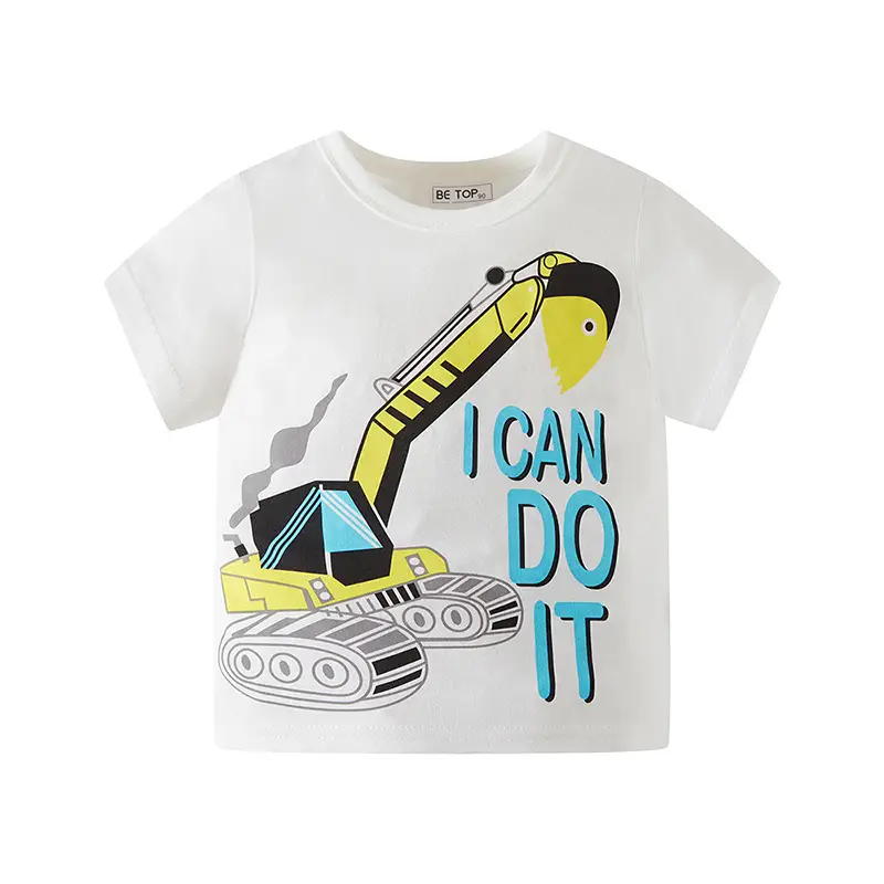 Blue Cotton T-Shirt for Boys with Excavator Graphic - Image 2