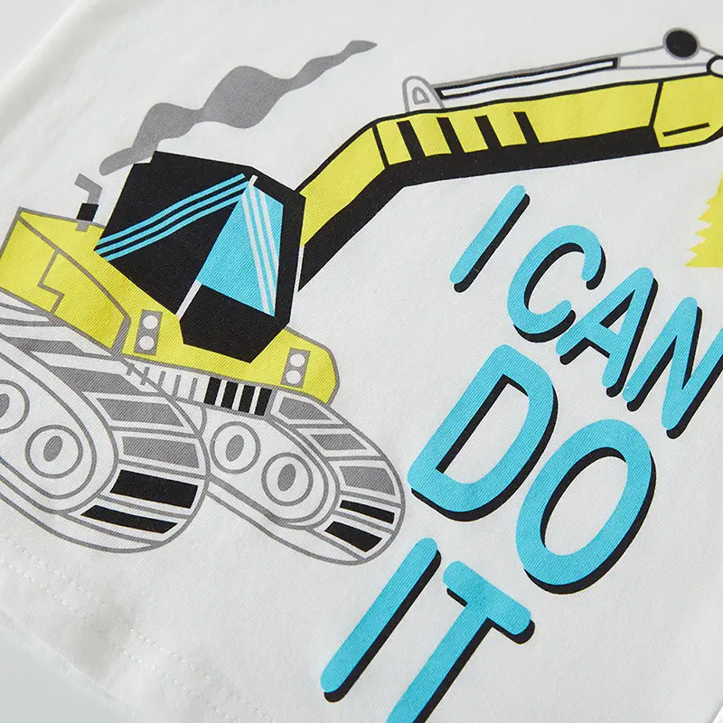 Blue Cotton T-Shirt for Boys with Excavator Graphic - Image 4