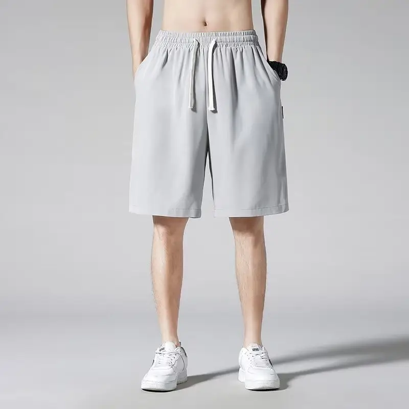 Men Summer Light Gray Drawstring Shorts — feature 4