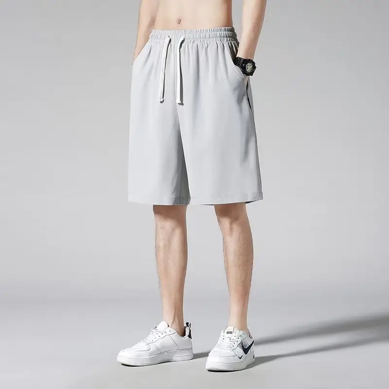 Men Summer Light Gray Drawstring Shorts — feature 7