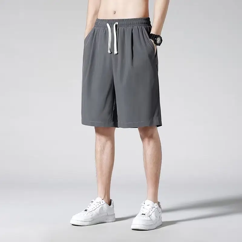 Men Summer Light Gray Drawstring Shorts - Image 3