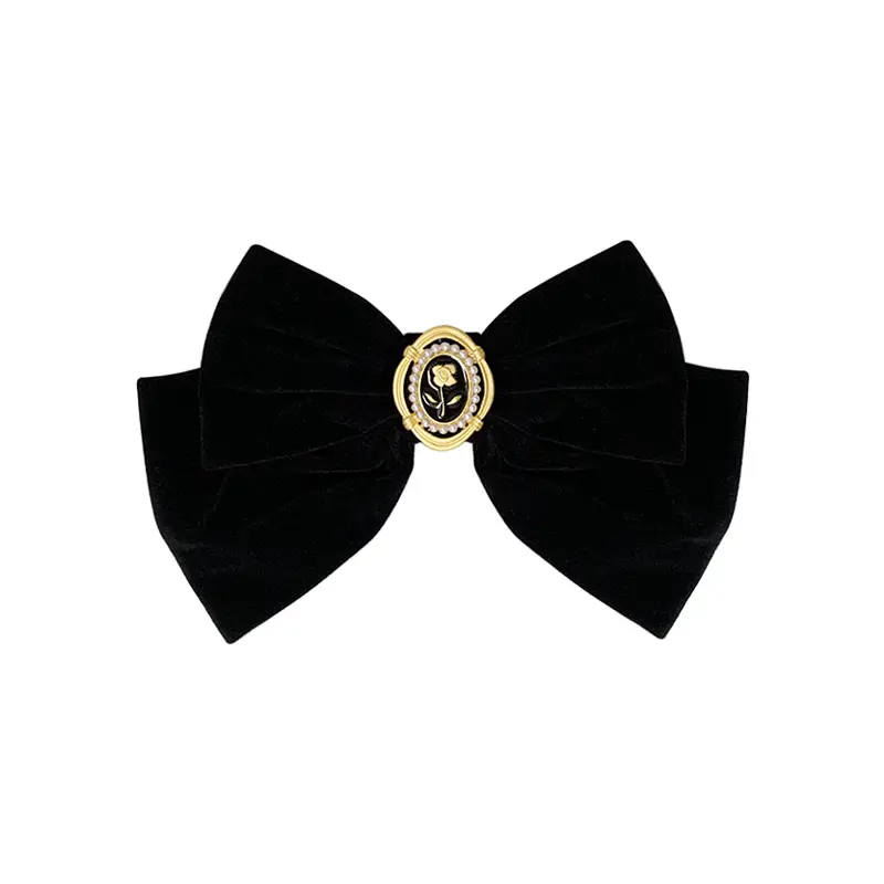 Rich Velvet Rose Bow Hairpin with Gold Embroidery - Image 24