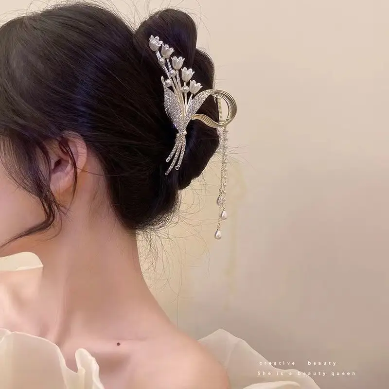 Gold Sparkly Orchid Ear Hairpin for Women - Image 11