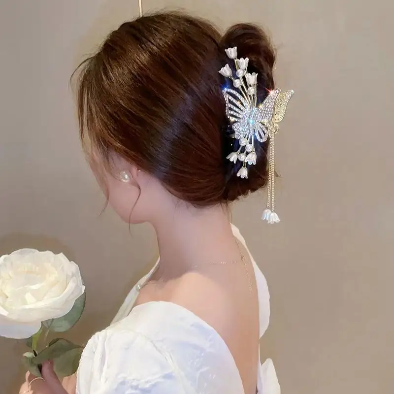Gold Sparkly Orchid Ear Hairpin for Women - Image 12