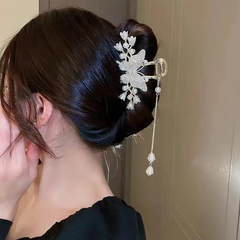 Gold Sparkly Orchid Ear Hairpin for Women — feature 5