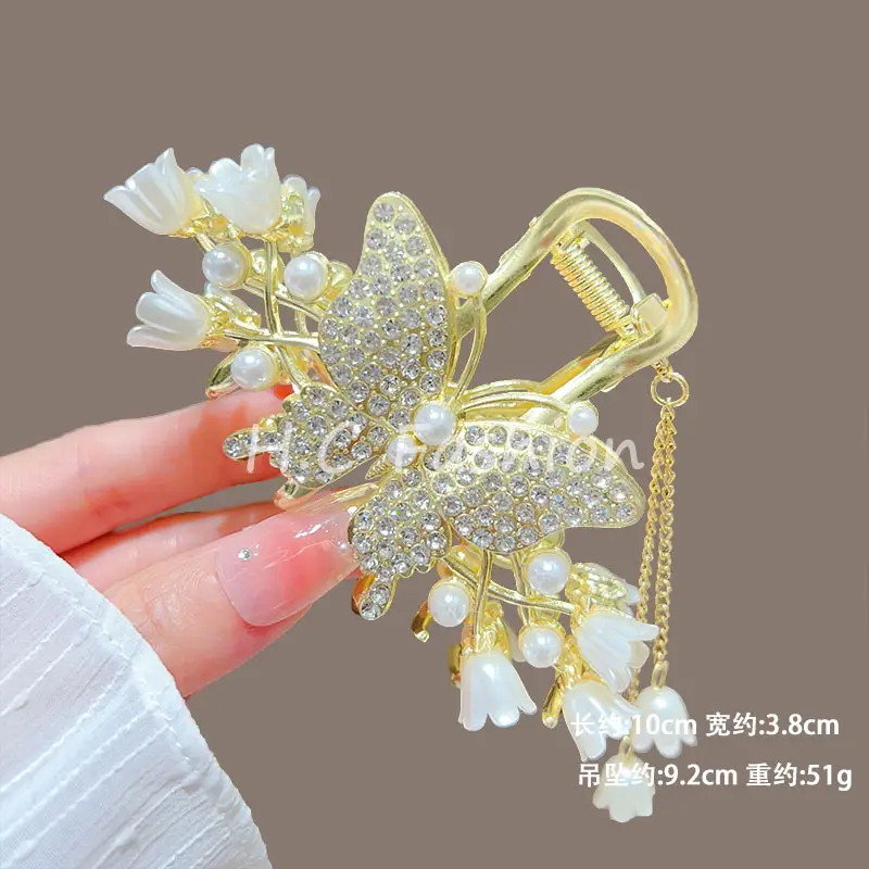 Gold Sparkly Orchid Ear Hairpin for Women - Image 5