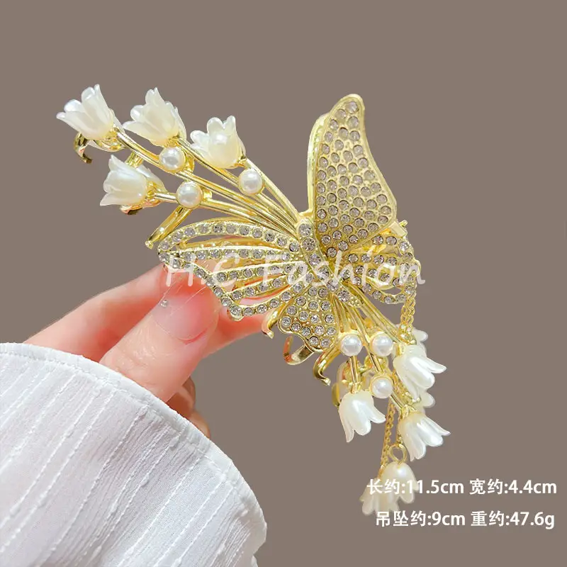 Gold Sparkly Orchid Ear Hairpin for Women - Image 6
