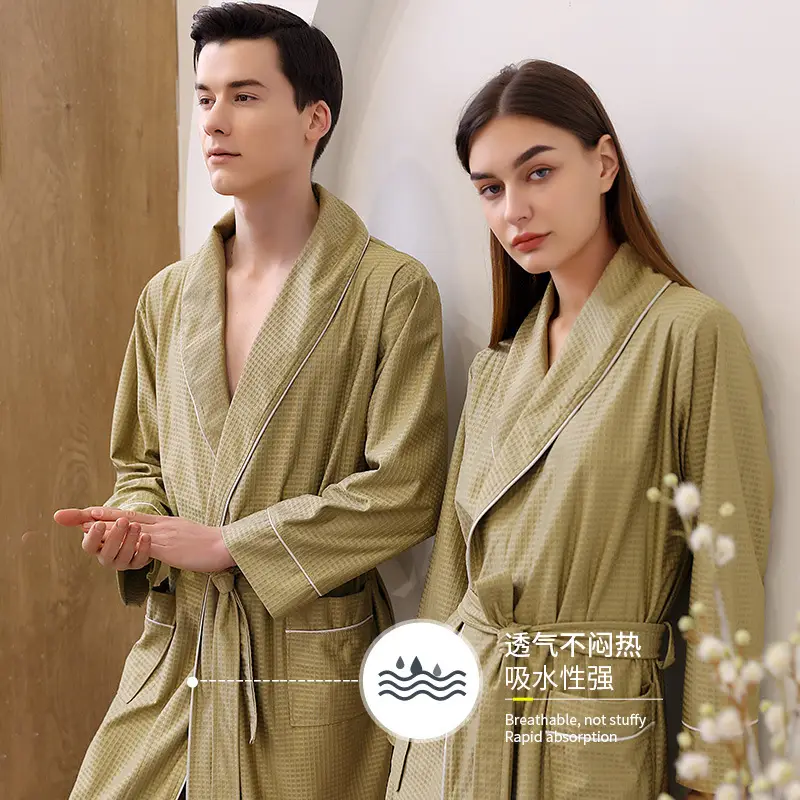 Large Size Bathrobe Set for Men & Women Black White - Image 14