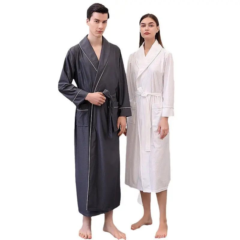 Large Size Bathrobe Set for Men & Women Black White - Image 17