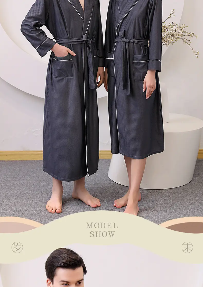 Large Size Bathrobe Set for Men & Women Black White — feature 13