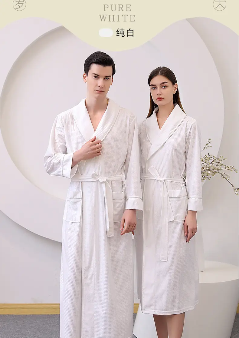 Large Size Bathrobe Set for Men & Women Black White — feature 15