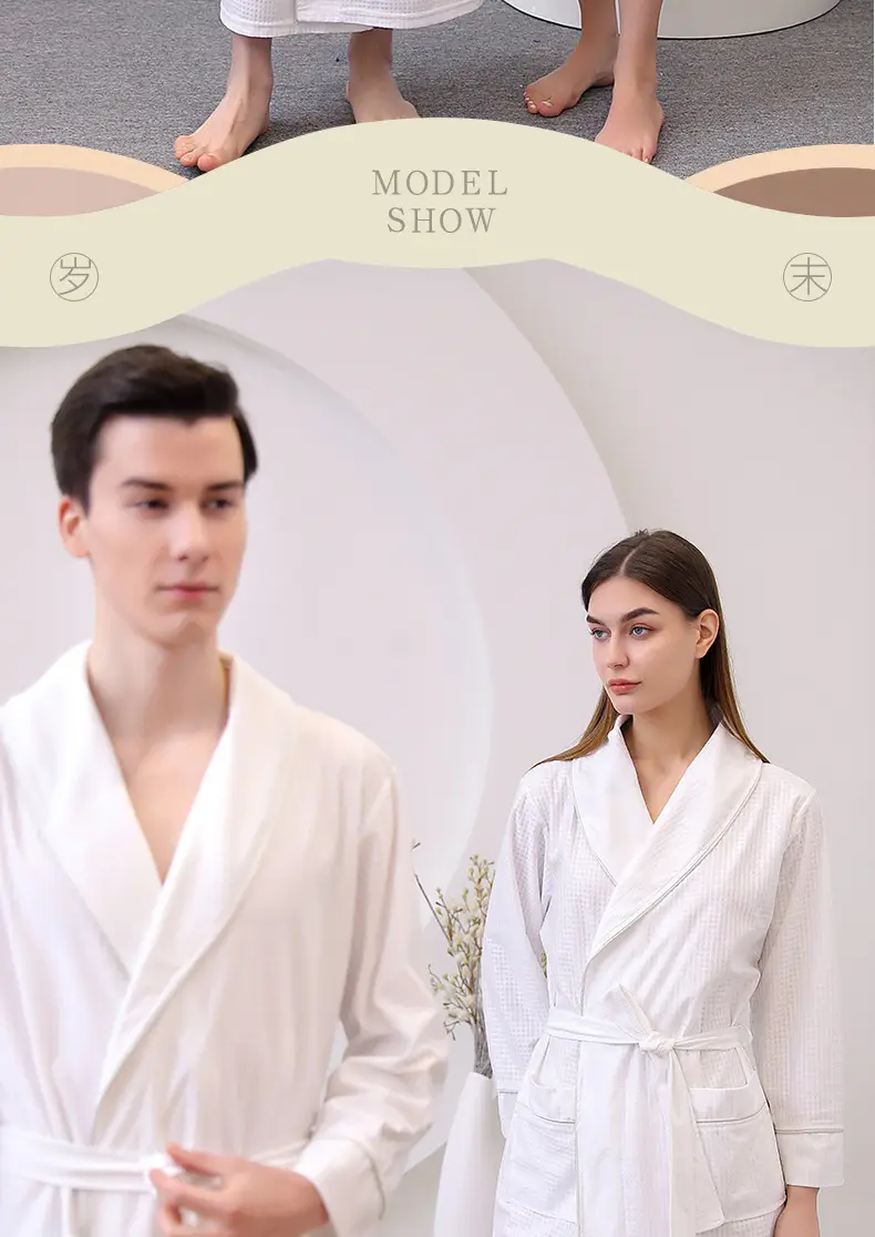 Large Size Bathrobe Set for Men & Women Black White — feature 16