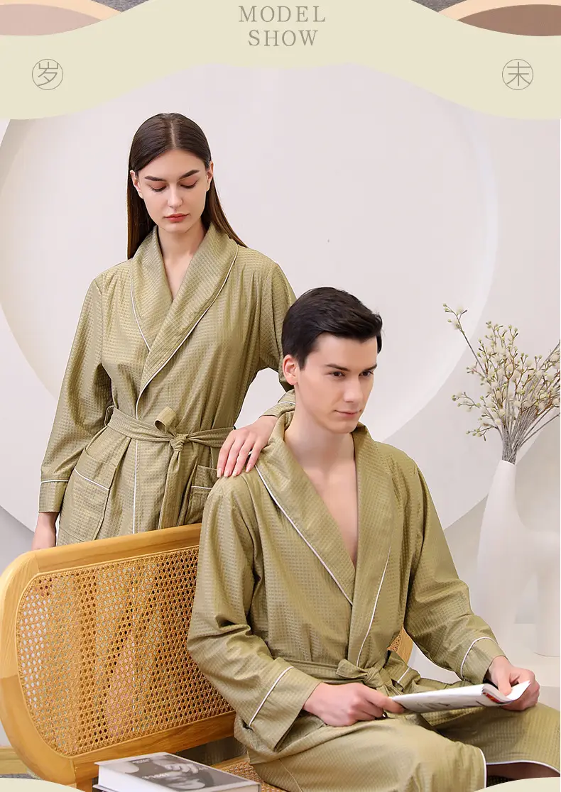 Large Size Bathrobe Set for Men & Women Black White — feature 21