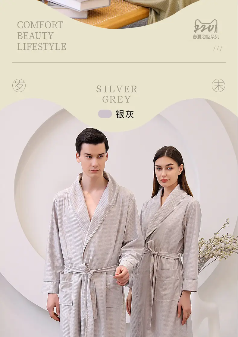 Large Size Bathrobe Set for Men & Women Black White — feature 22