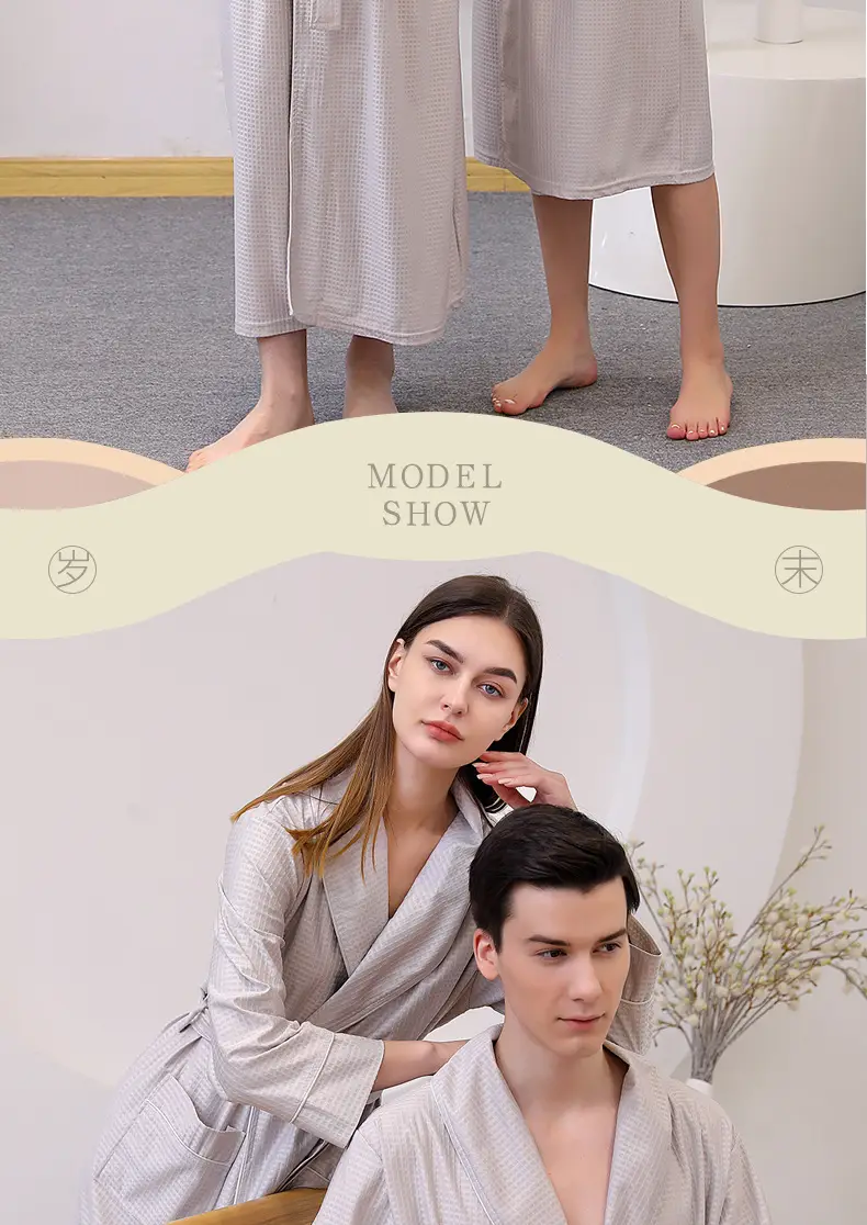 Large Size Bathrobe Set for Men & Women Black White — feature 23