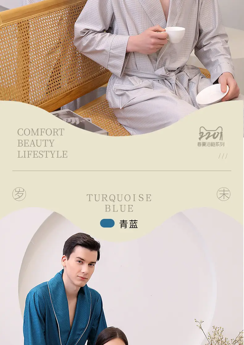Large Size Bathrobe Set for Men & Women Black White — feature 24