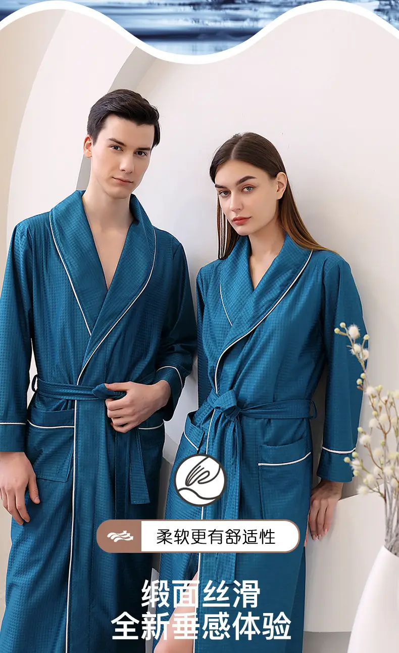 Large Size Bathrobe Set for Men & Women Black White — feature 9