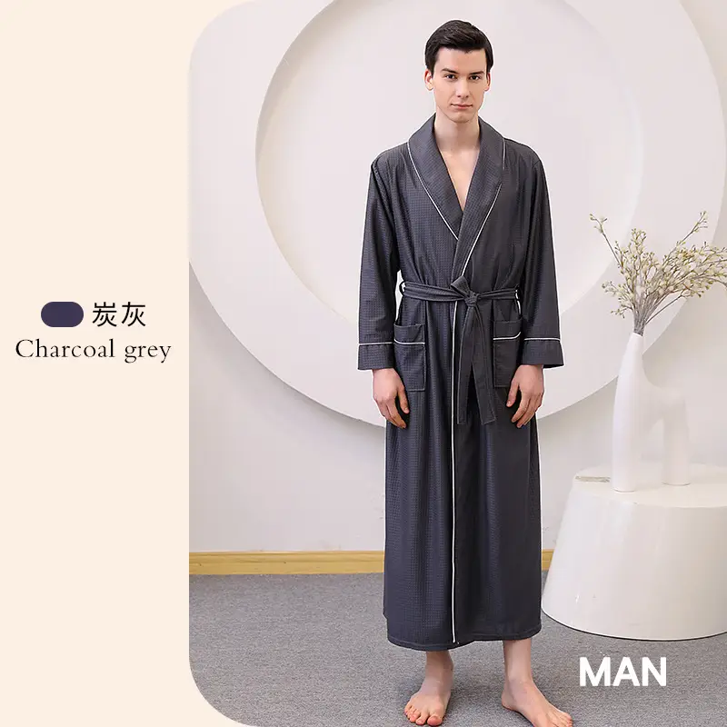 Large Size Bathrobe Set for Men & Women Black White - Image 2
