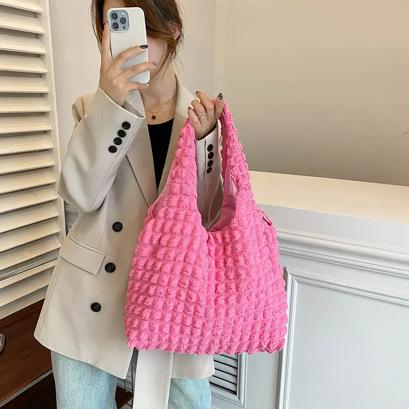 2022 Korean Style Heart Pleated Bubble Bag - Image 8
