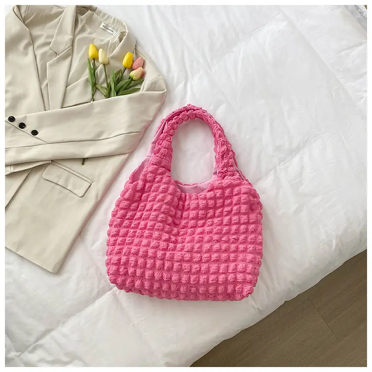 2022 Korean Style Heart Pleated Bubble Bag - Image 4