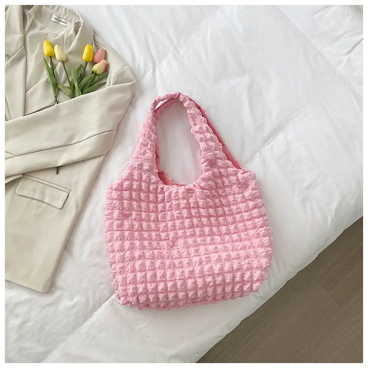 2022 Korean Style Heart Pleated Bubble Bag - Image 5
