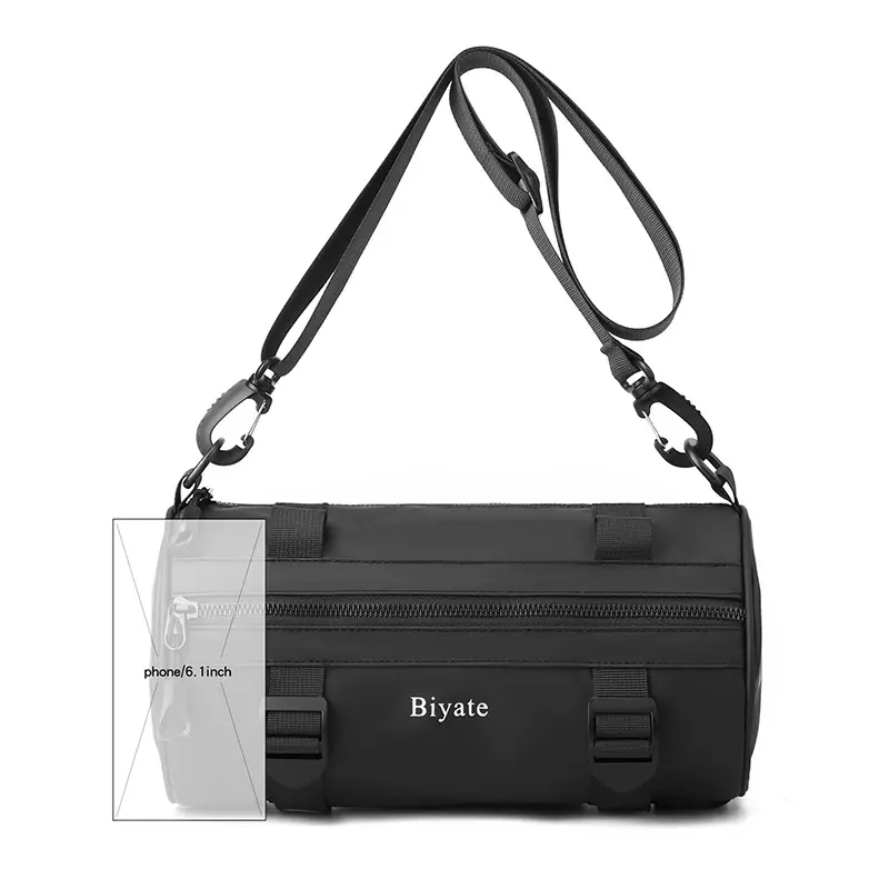 Men's Black Cylinder Shoulder Bag Hong Kong Style - Image 7