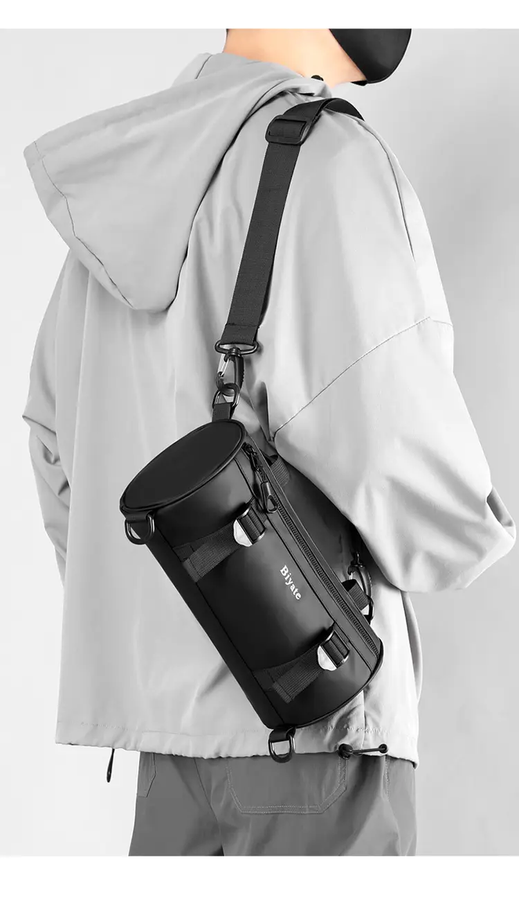 Men's Black Cylinder Shoulder Bag Hong Kong Style — feature 23