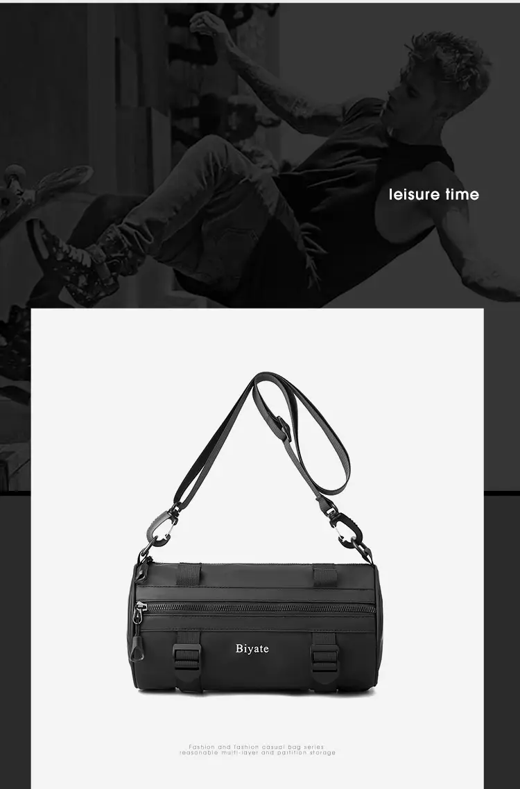 Men's Black Cylinder Shoulder Bag Hong Kong Style — feature 25