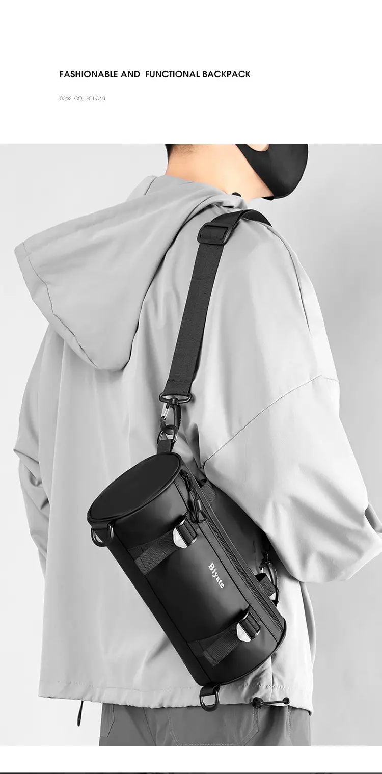 Men's Black Cylinder Shoulder Bag Hong Kong Style — feature 8