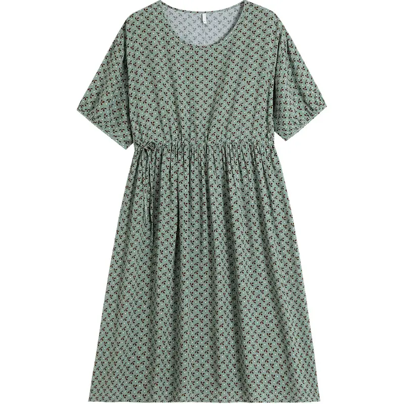 Pink Floral Cotton Silk Nightgown with Collapsible Belt
