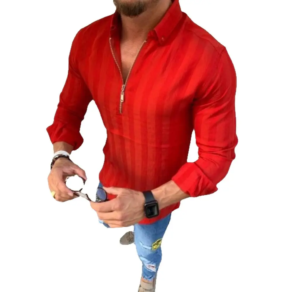 Men's Black Striped Long Sleeve Shirt with Zipper - Image 9