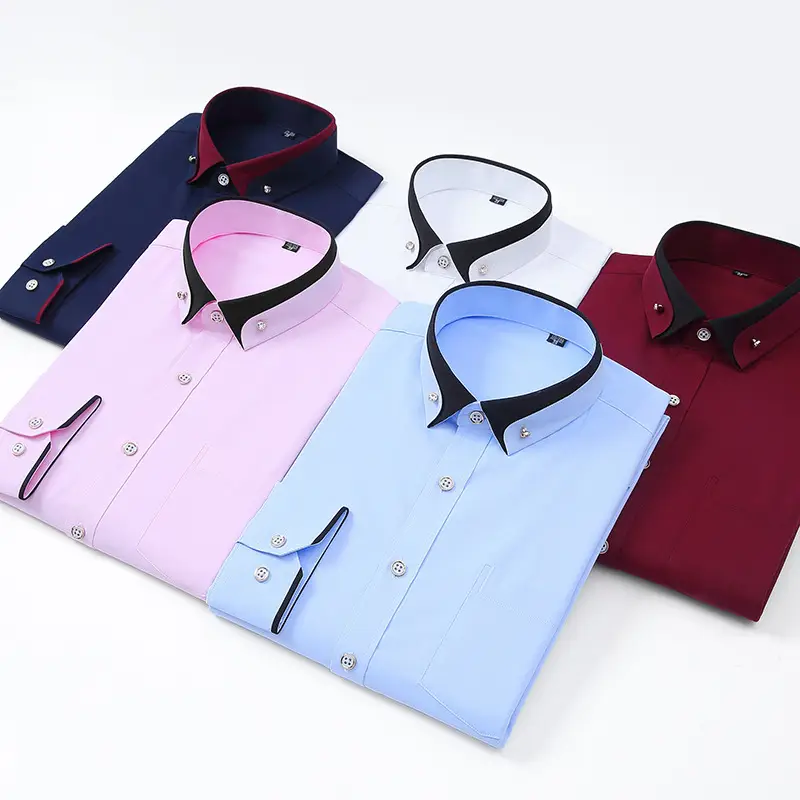 Men's Maroon Collar Shirt Stretch Fabric Business Casual