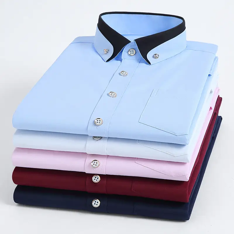 Men's Maroon Collar Shirt Stretch Fabric Business Casual