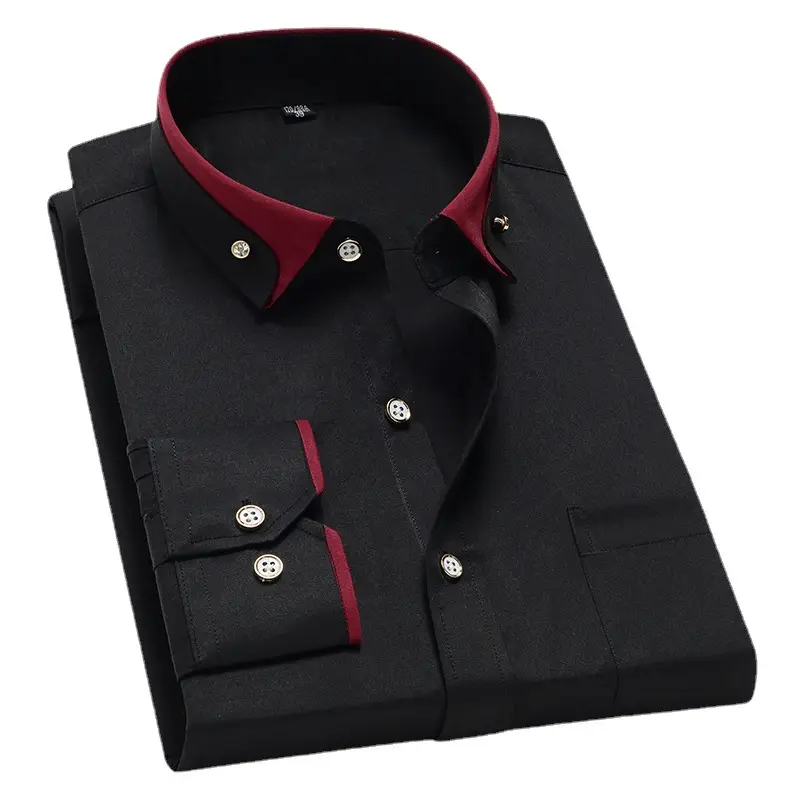 Men's Maroon Collar Shirt Stretch Fabric Business Casual