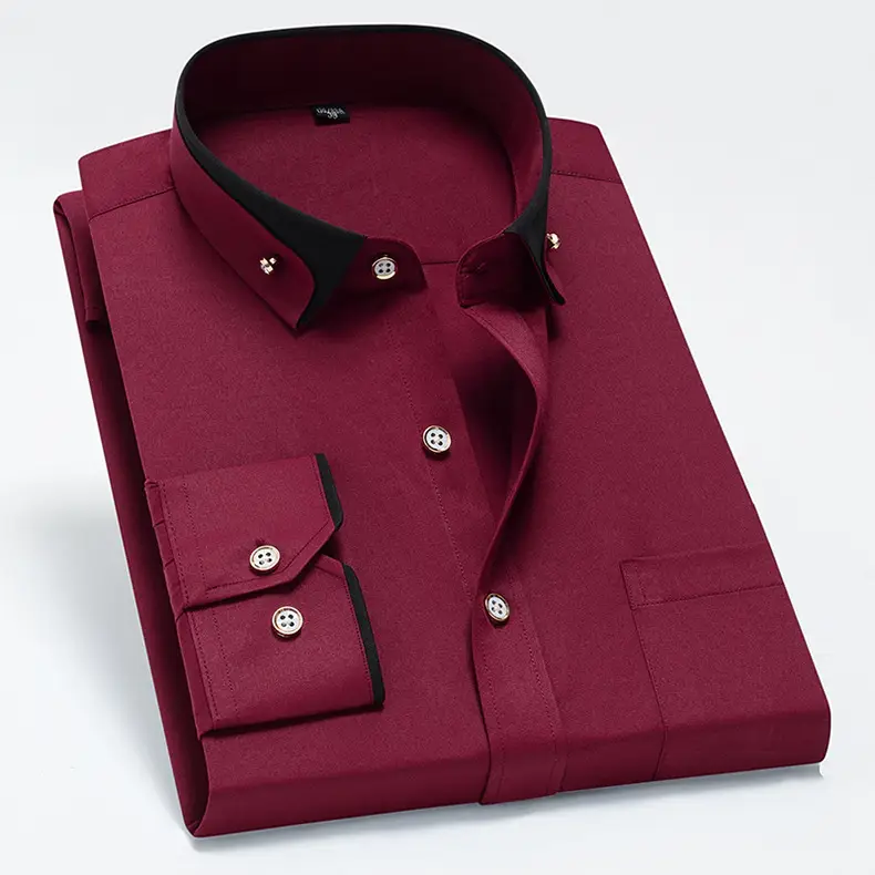 Men's Maroon Collar Shirt Stretch Fabric Business Casual — feature 17