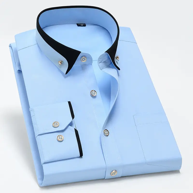 Men's Maroon Collar Shirt Stretch Fabric Business Casual