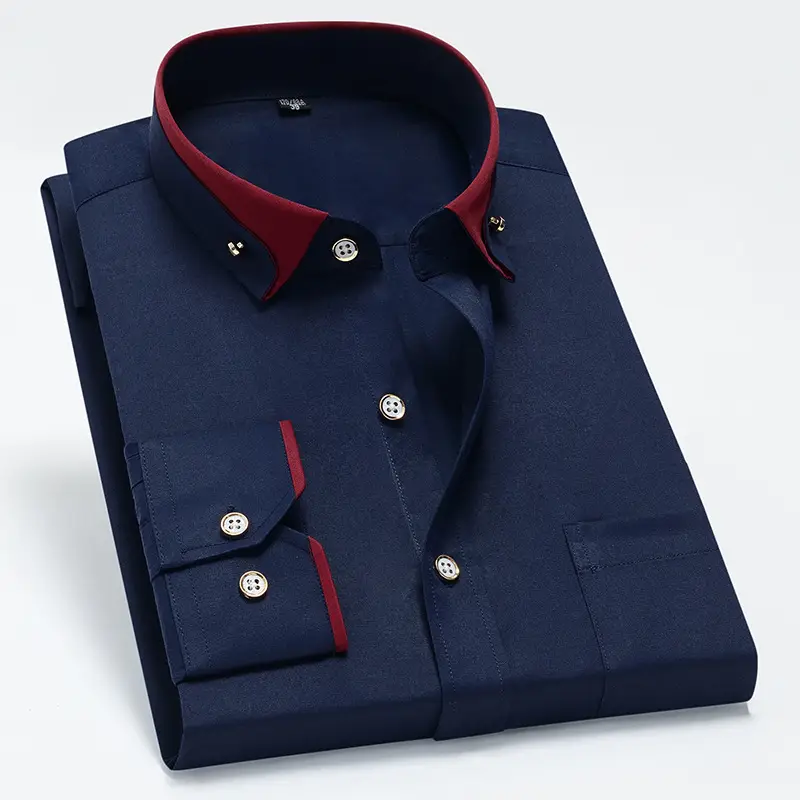 Men's Maroon Collar Shirt Stretch Fabric Business Casual