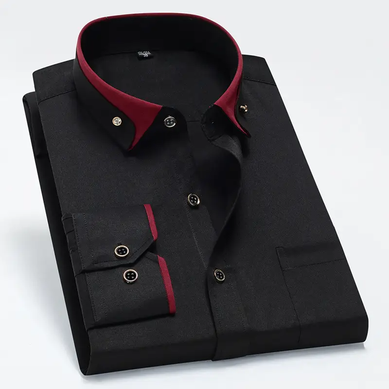 Men's Maroon Collar Shirt Stretch Fabric Business Casual
